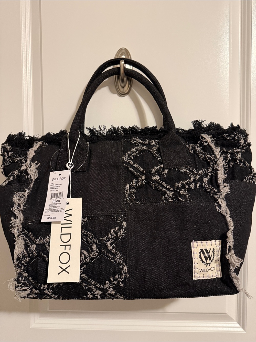 NWT! Wildfox Black Frayed Patchwork Tote Bag Retail $88